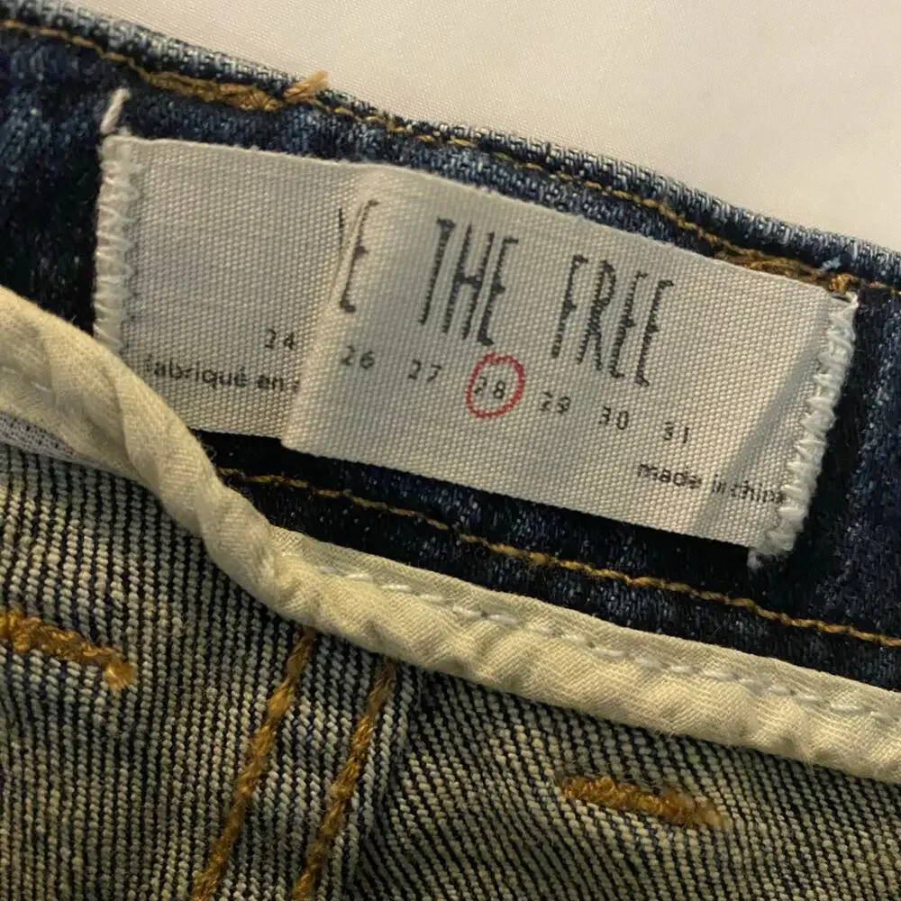 Free People We the Free Dark Blue Wash Denim Mini Skirt Womens Size 28 Whiskers